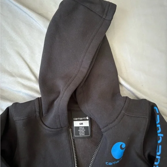 Carhartt Kids Black Zip Hoodie with Bright Blue Logo - Picture 5 of 7